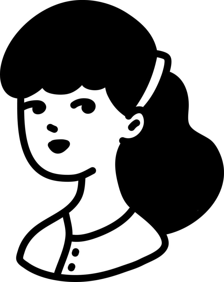 Girl with dark lucious hair, icon illustration, vector on white background