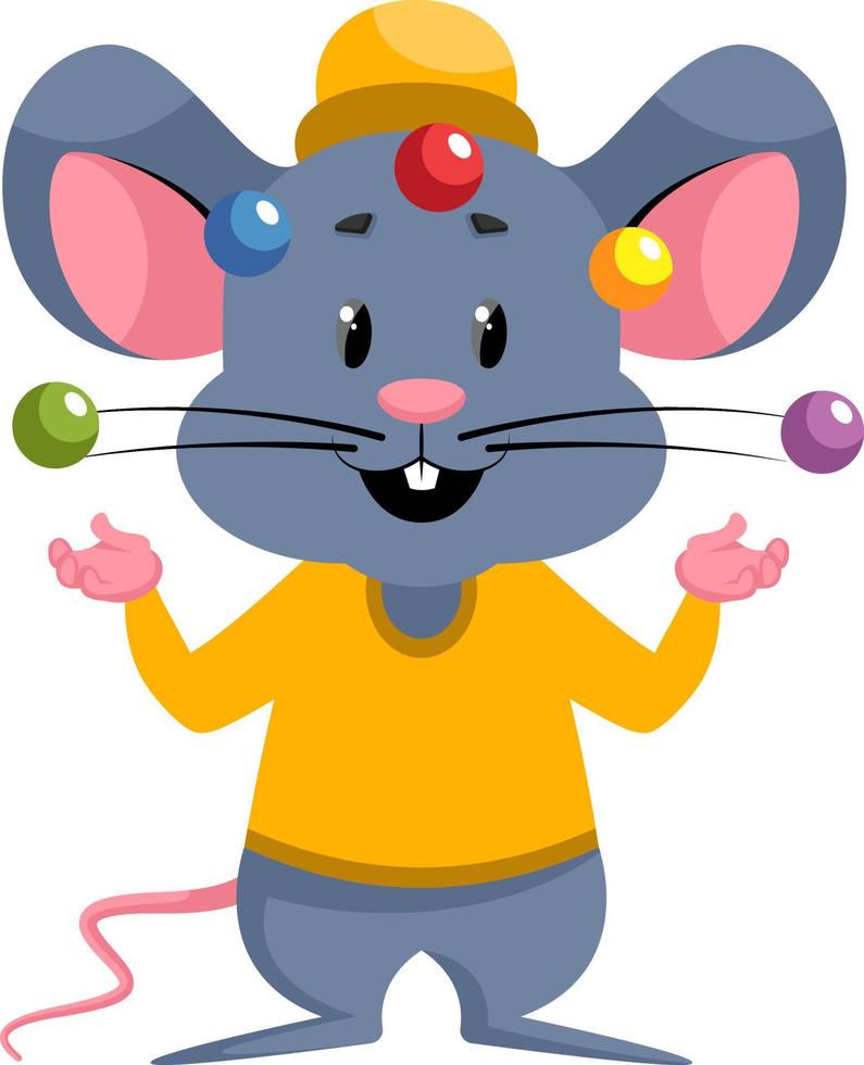 Mouse juggling, illustration, vector on white background.