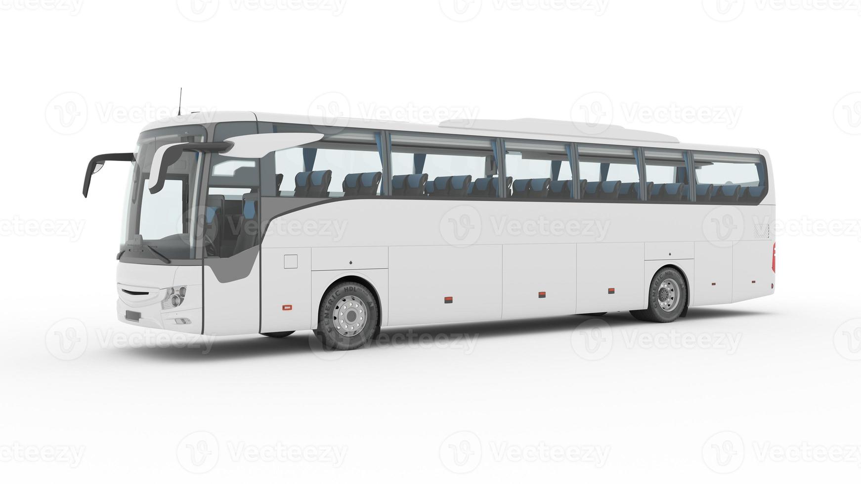 3D city bus with blank surface for your creative design, Coach Bus Mock-Up 3D illustration, Coach Bus 3D Rendering Isolated on White photo