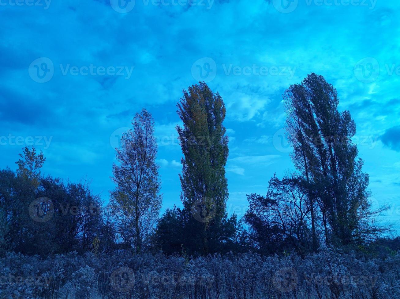 Multi-colored clouds fly over the village photo