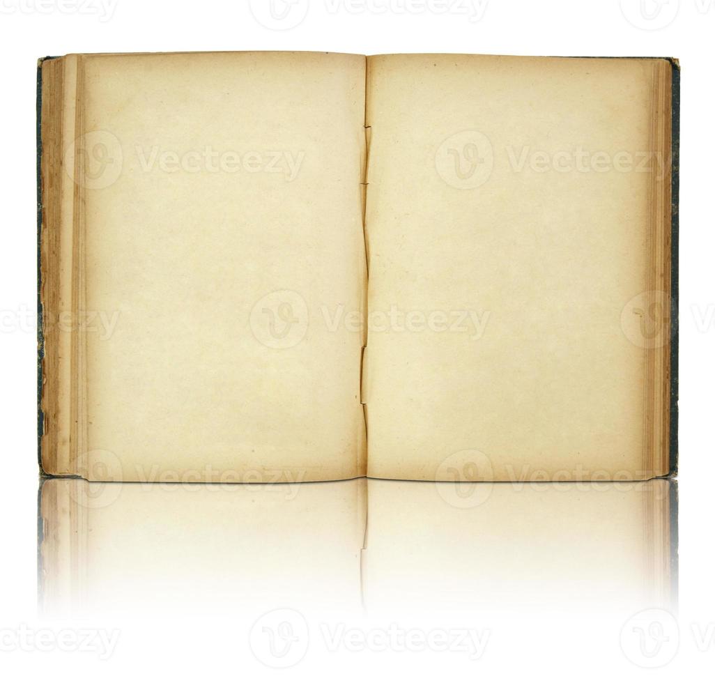 Old book open on reflect floor and white background photo