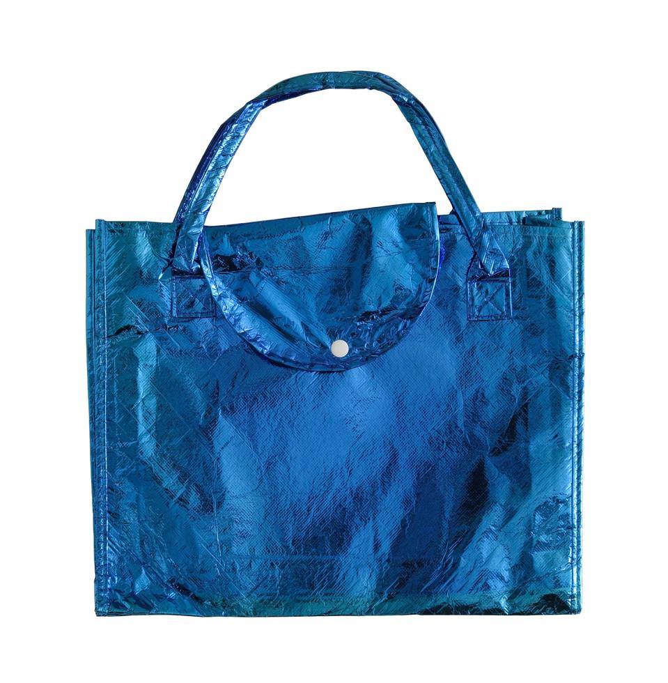 bolsa de compras azul aislada en un blanco con trazado de recorte foto