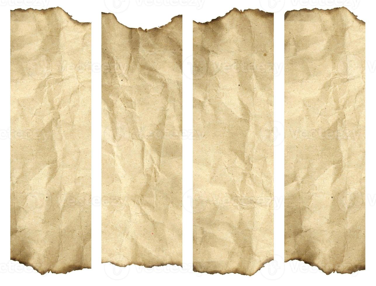 High resolution old paper burnt background isolated on white. It is a group of vertical banners photo