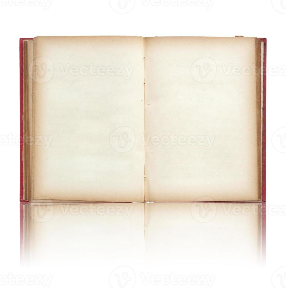 Old book open on reflect floor and white background photo