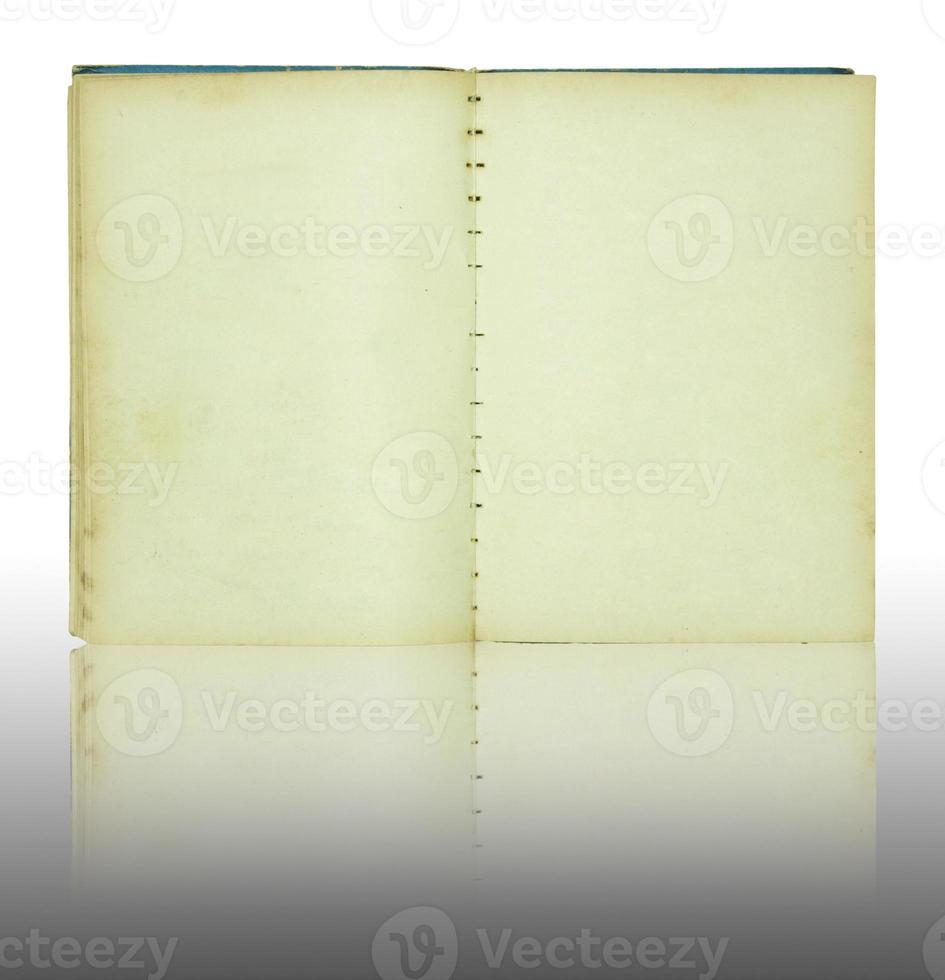 Old book open on reflect floor and white background with clipping path photo