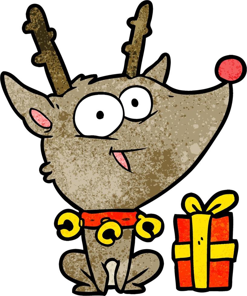 Retro grunge texture cartoon cute christmas reindeer vector