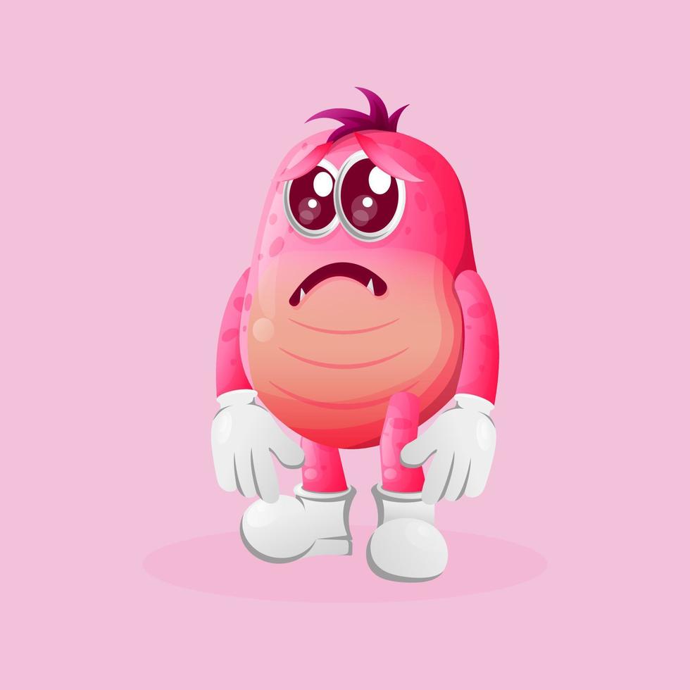 Cute pink monster with sad expression vector