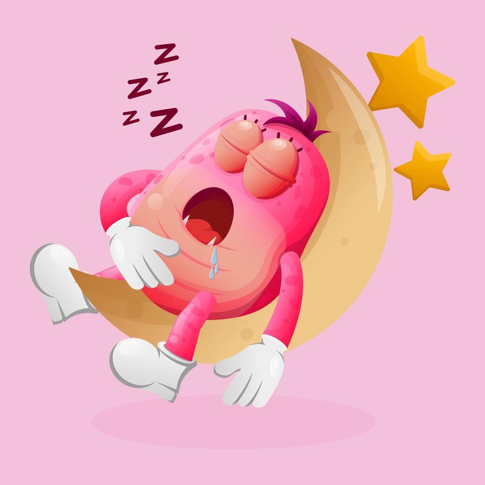 Cute pink monster sleeping, sleeping on the moon vector