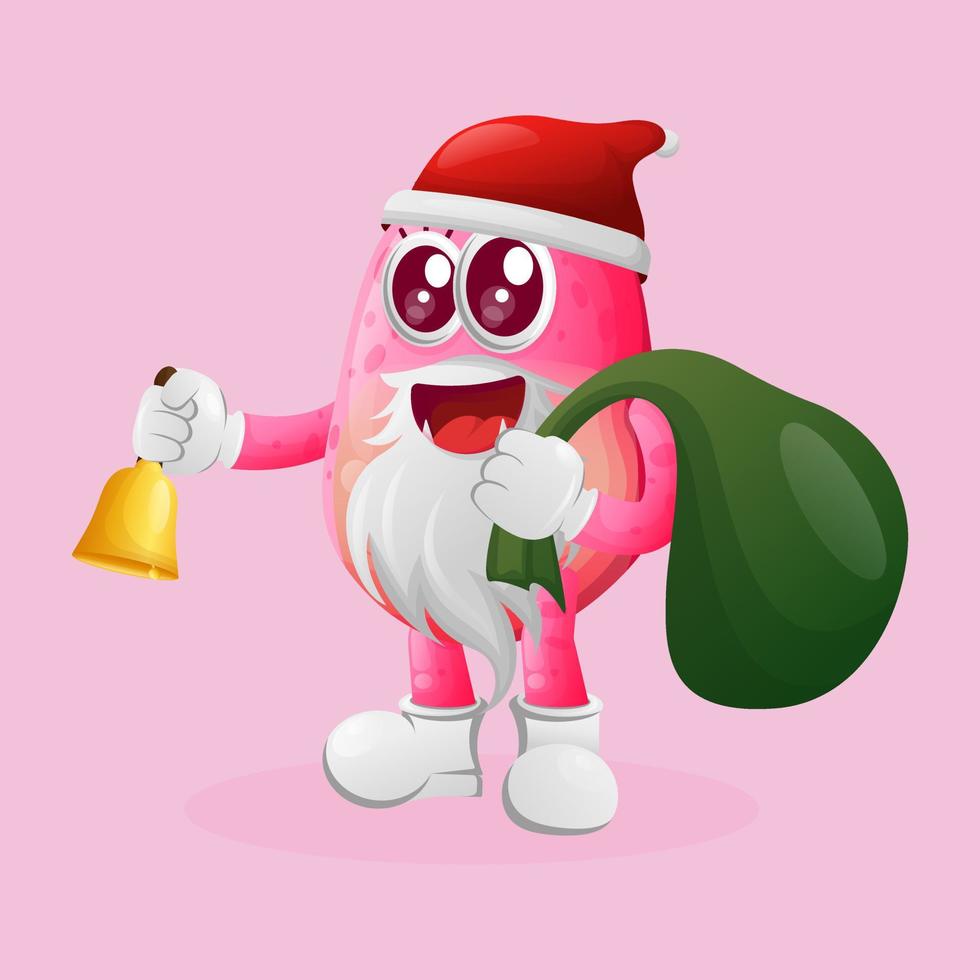 lindo monstruo rosa santa claus navidad vector