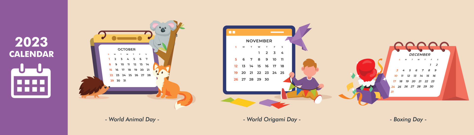 2023-calendar-set-october-november-and-december-month-colored-flat