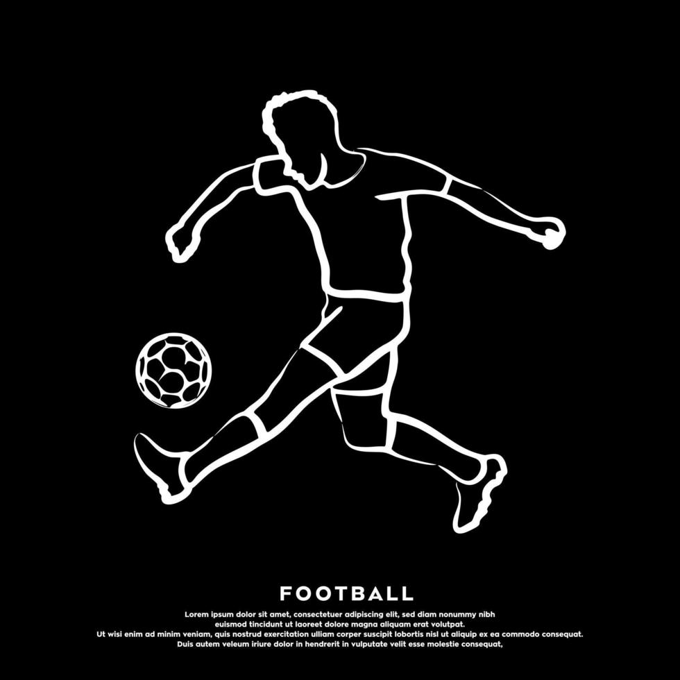 Line drawing of a soccer player kicking the ball. Vector illustration