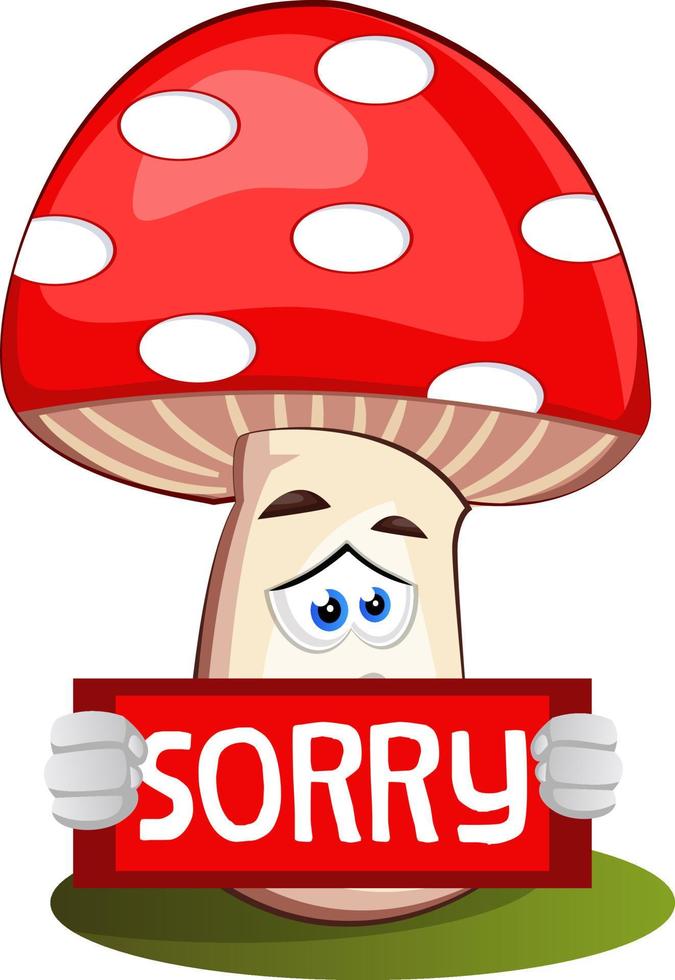 Mushroom with sorry sign, illustration, vector on white background.