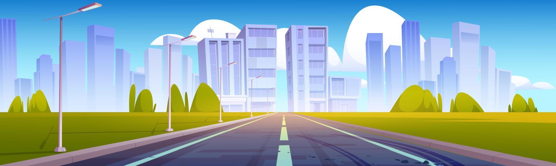 Road to city with buildings on skyline vector