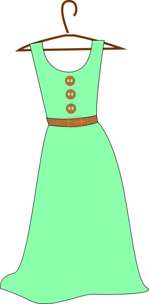 Green dress, illustration, vector on white background.