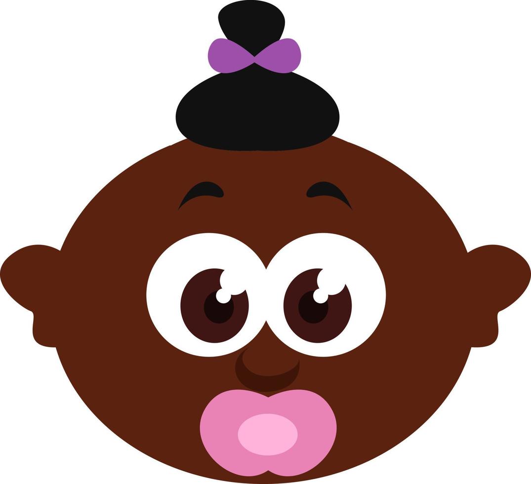 Baby girl with pink pacifier and brown eyes, illustration, on a white background. vector