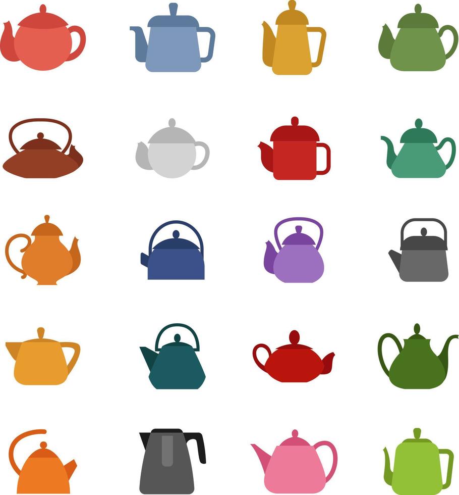 Colorful teapots, illustration, vector on a white background