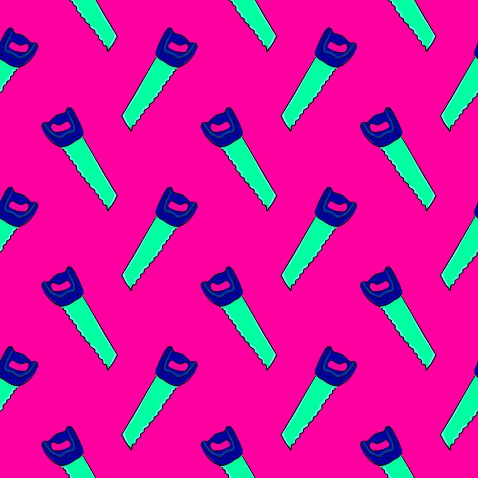 Hand saw, seamless pattern on pink background. vector