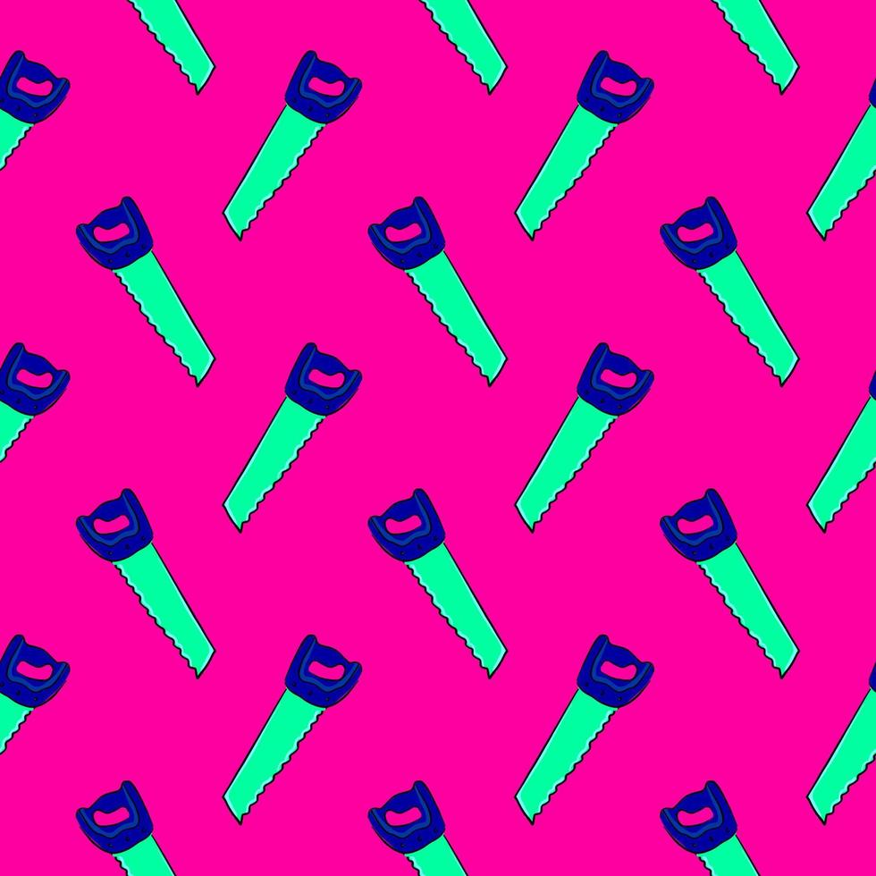 Hand saw, seamless pattern on pink background. vector