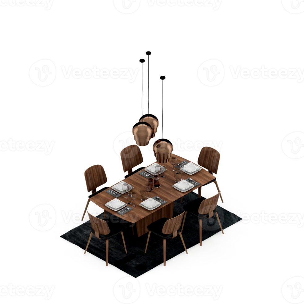 Isometric Table set Perspective 3D render png