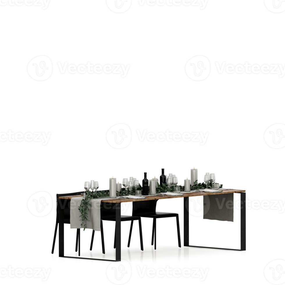 Isometric Table set front 3D render png