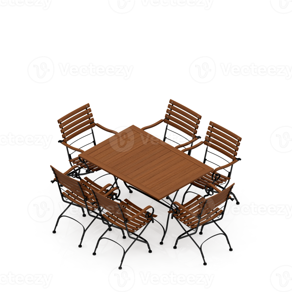 rendu 3d de la perspective de l'ensemble de table isométrique png