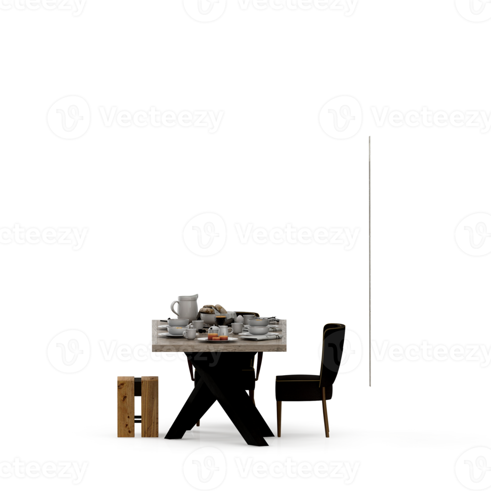 Isometric Table set front 3D render png