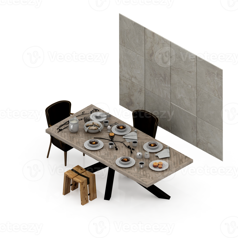 Isometric Table set Perspective 3D render png