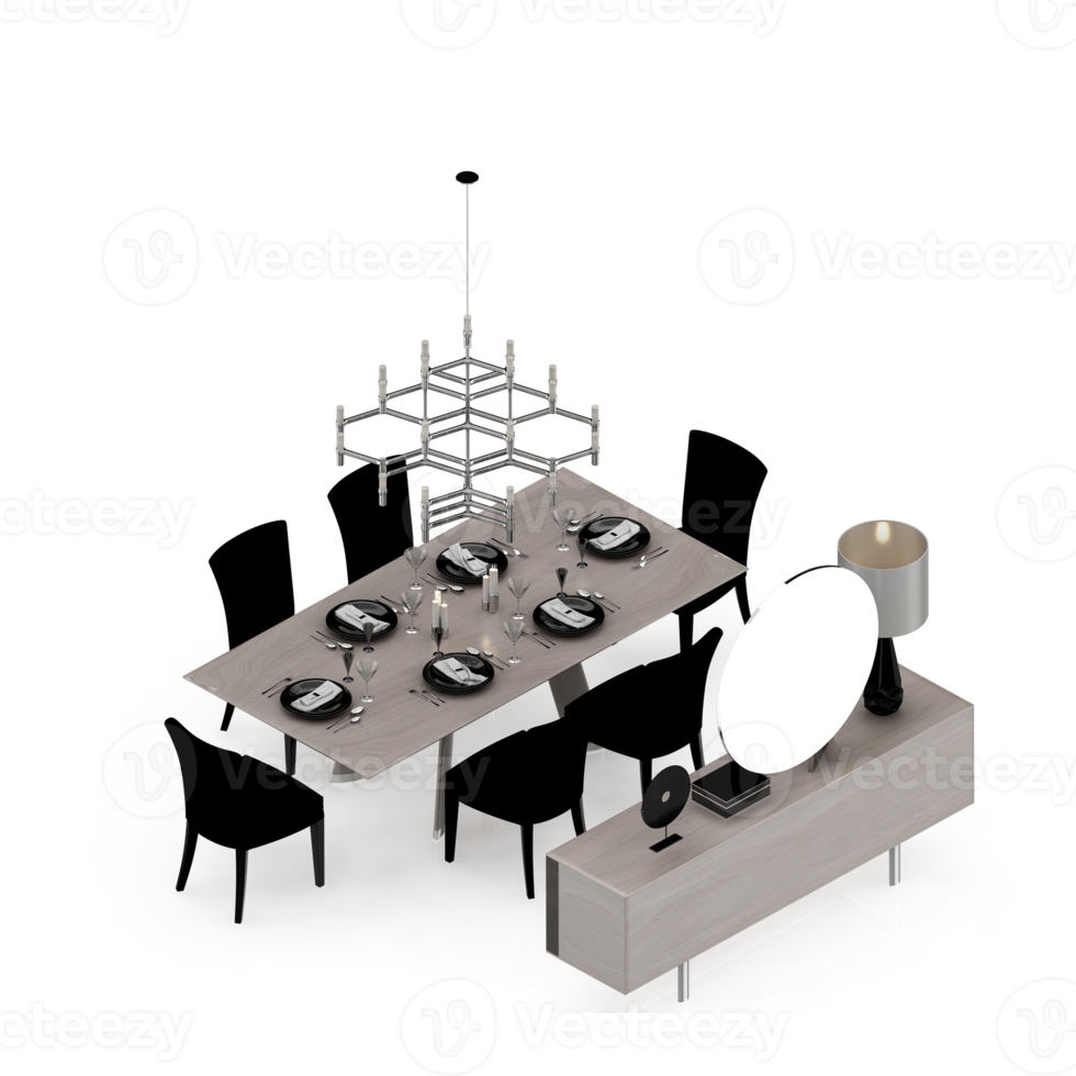 renderização 3d de perspectiva de conjunto de mesa isométrica png