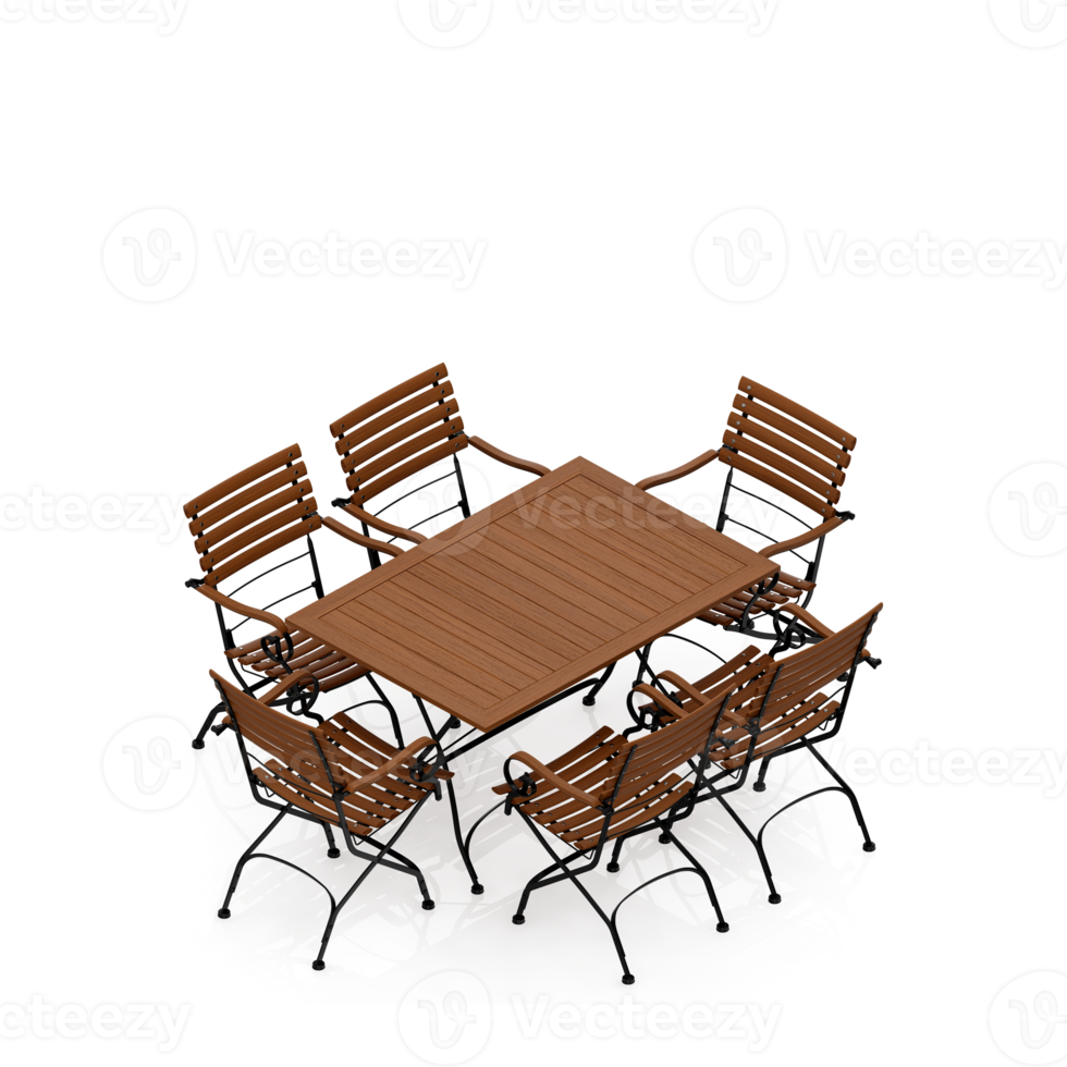 renderização 3d de perspectiva de conjunto de mesa isométrica png