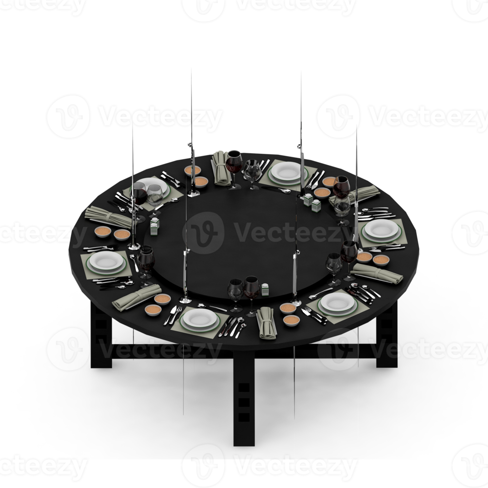 renderização 3d de perspectiva de conjunto de mesa isométrica png