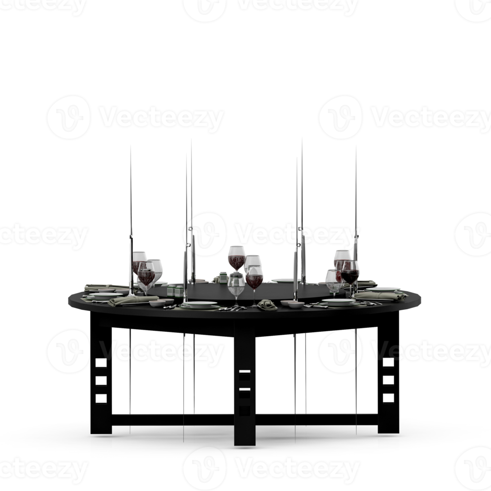 Isometric Table set front 3D render png