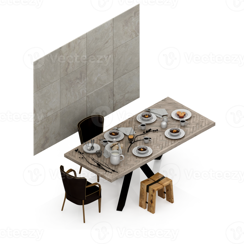 Isometric Table set Perspective 3D render png