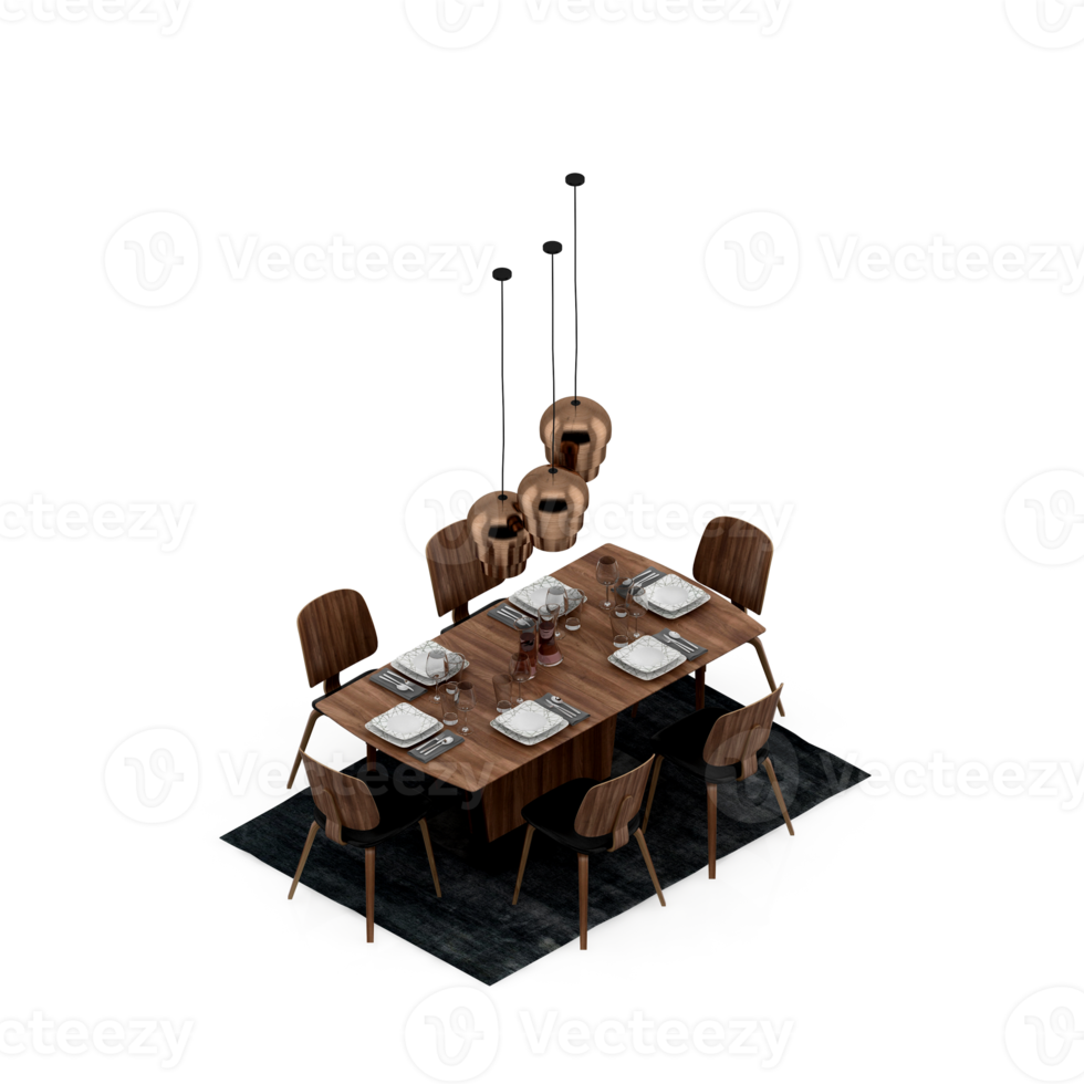 Isometric Table set Perspective 3D render png