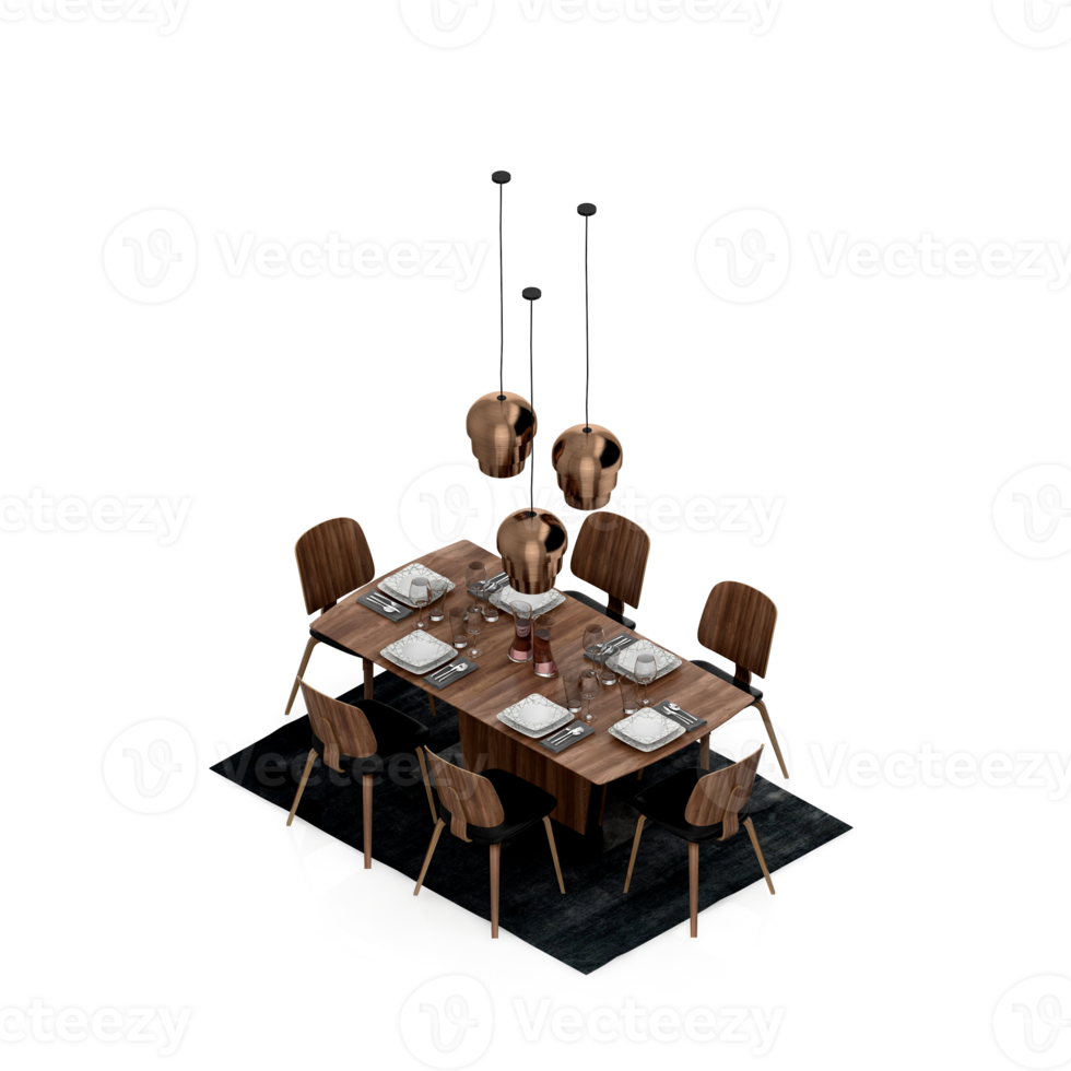 Isometric Table set Perspective 3D render png