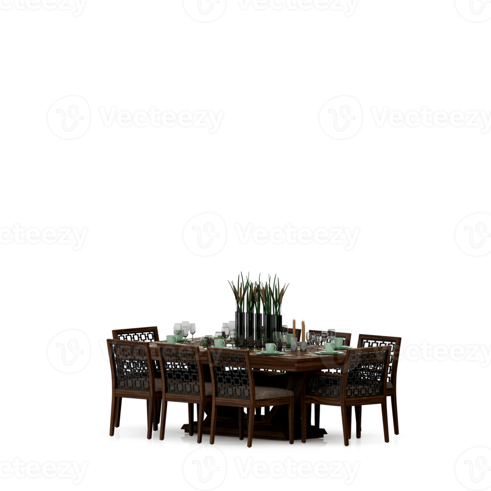 Isometric Table set front 3D render png