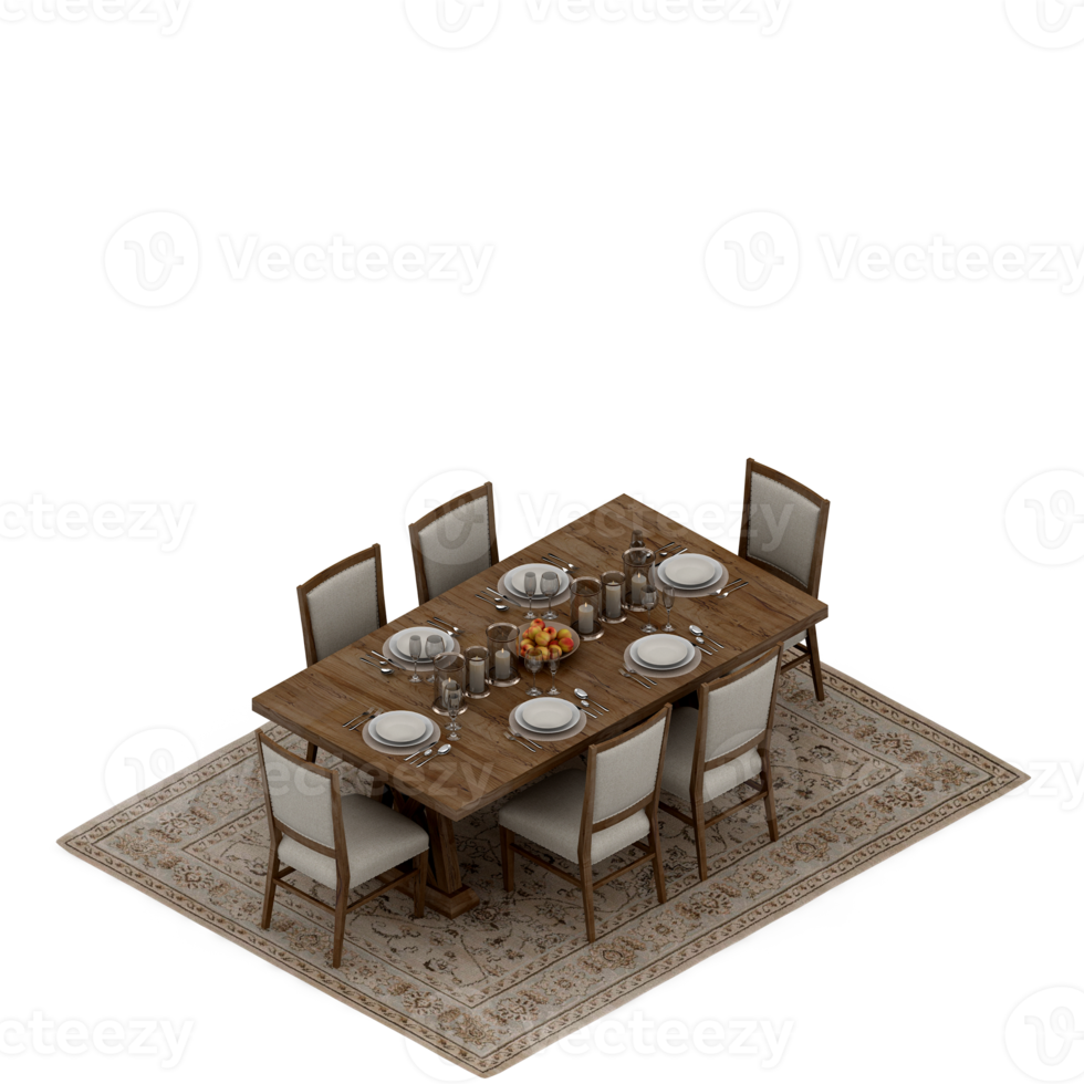 Isometric Table set Perspective 3D render png