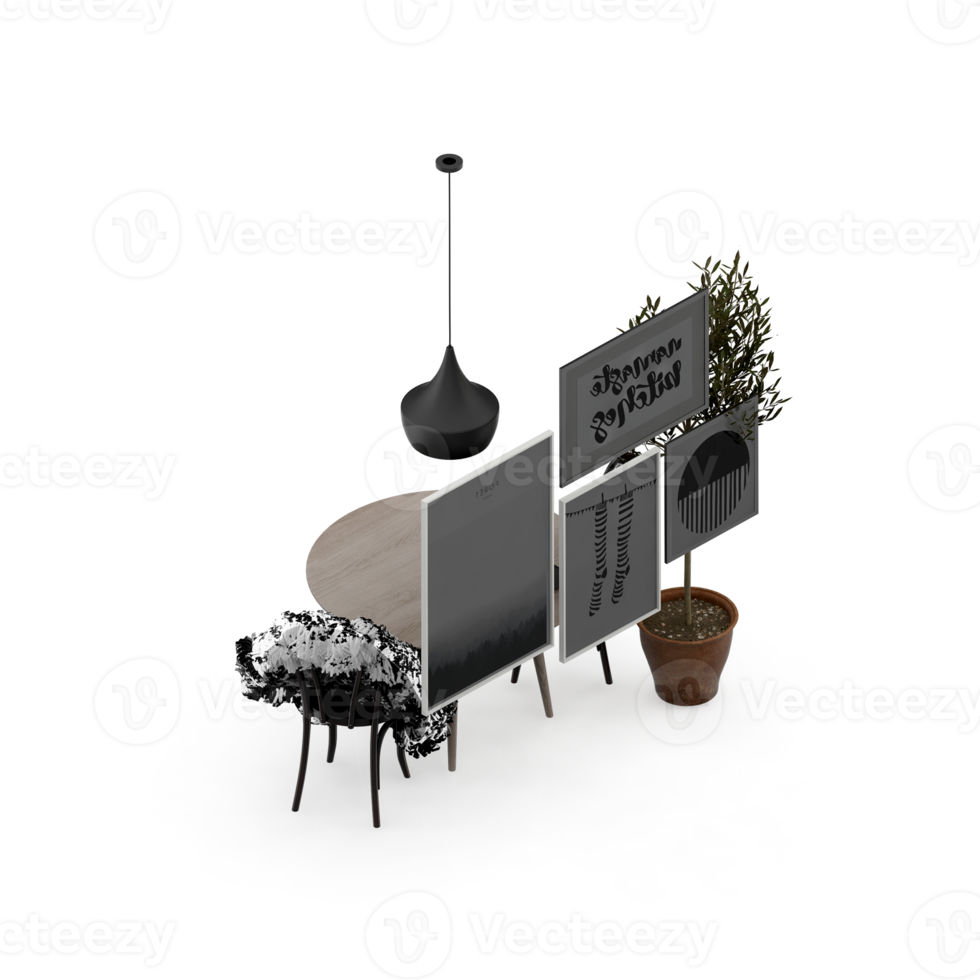 Isometric Table set Perspective 3D render png