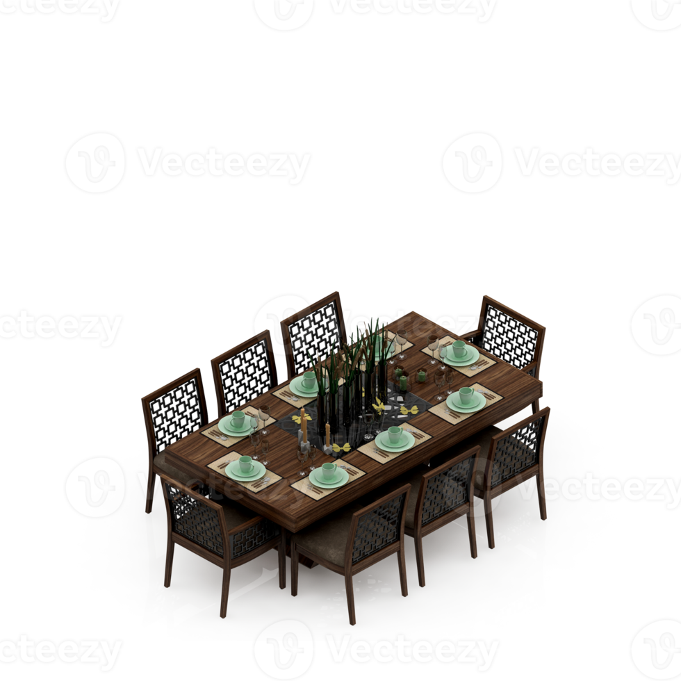 Isometric Table set Perspective 3D render png