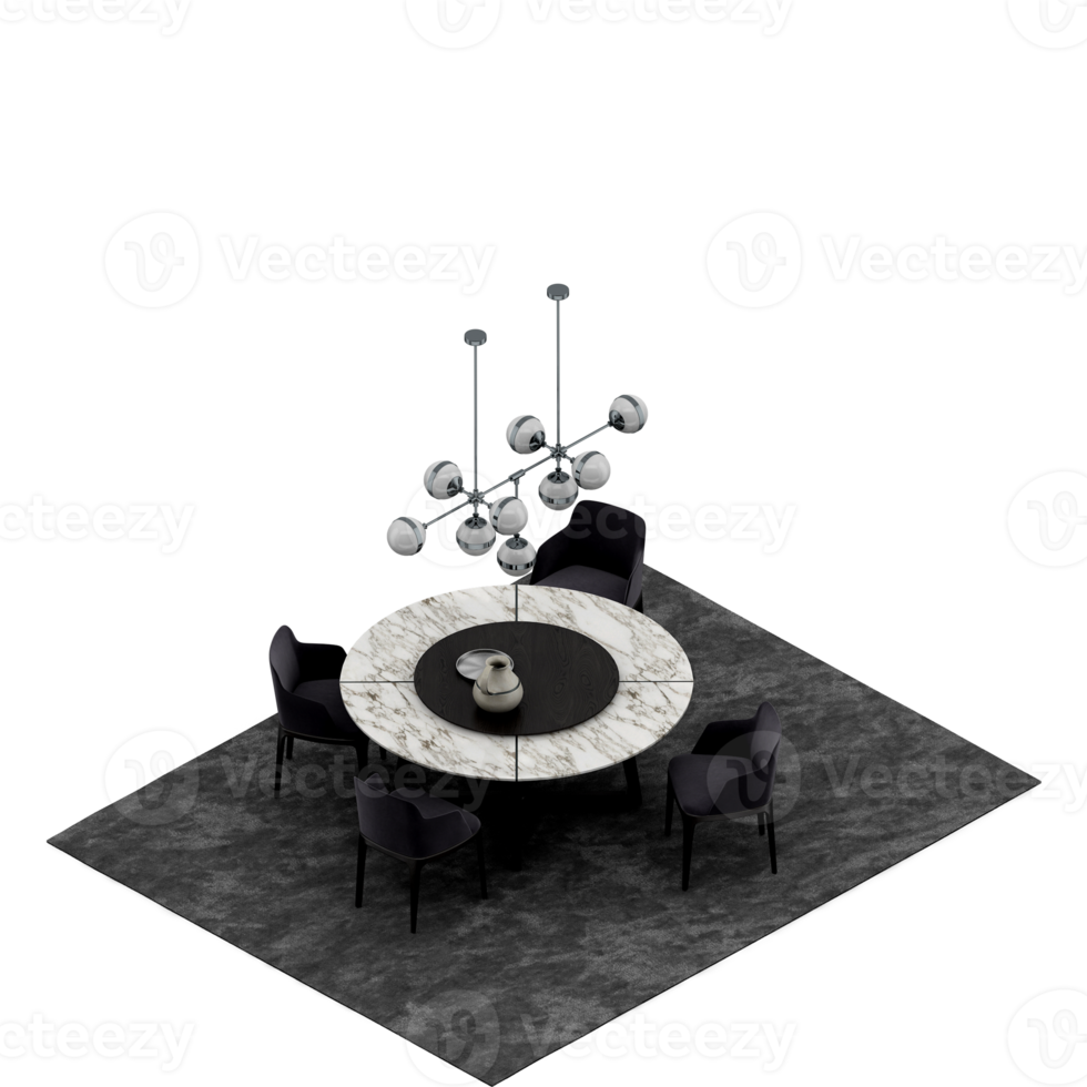 isometrische tabellensatzperspektive 3d-rendering png