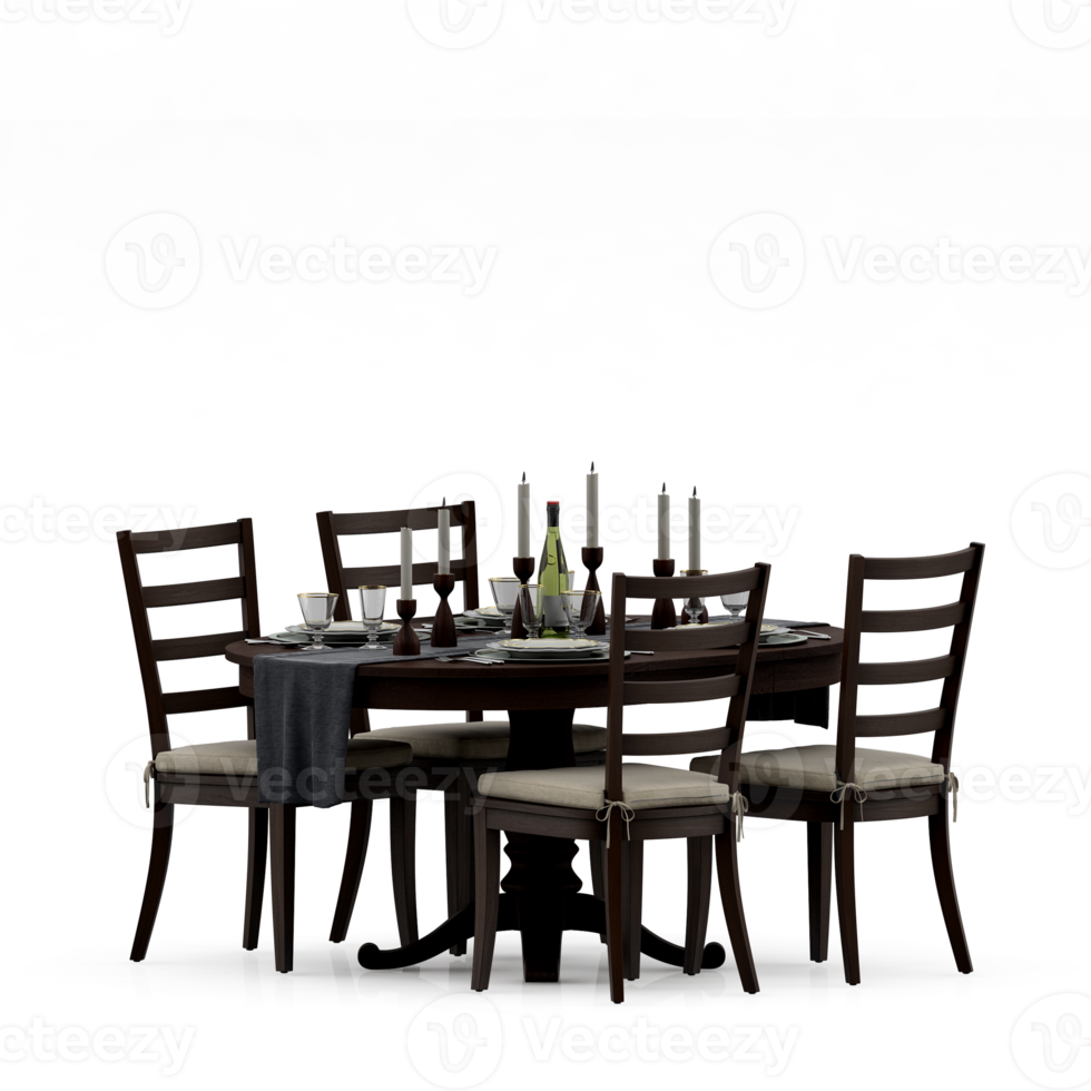 Isometric Table set front 3D render png