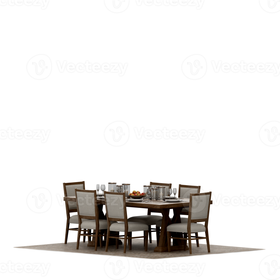 Isometric Table set front 3D render png