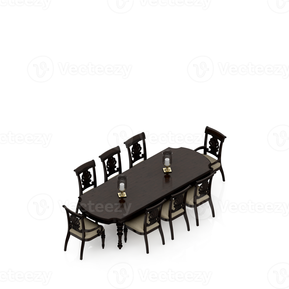 renderização 3d de perspectiva de conjunto de mesa isométrica png