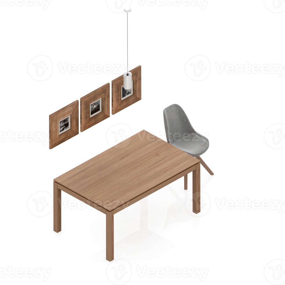 conjunto de mesa isométrica perspectiva 3d render png