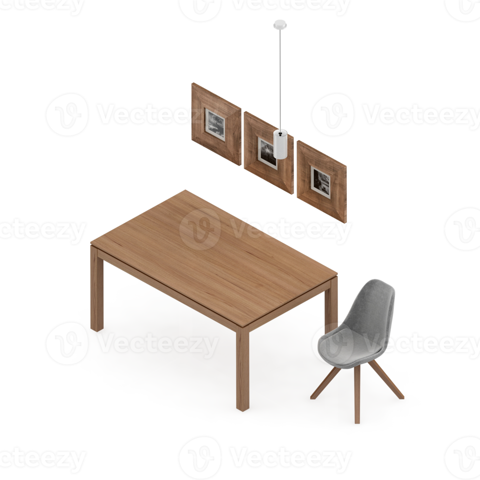 Isometric Table set Perspective 3D render png