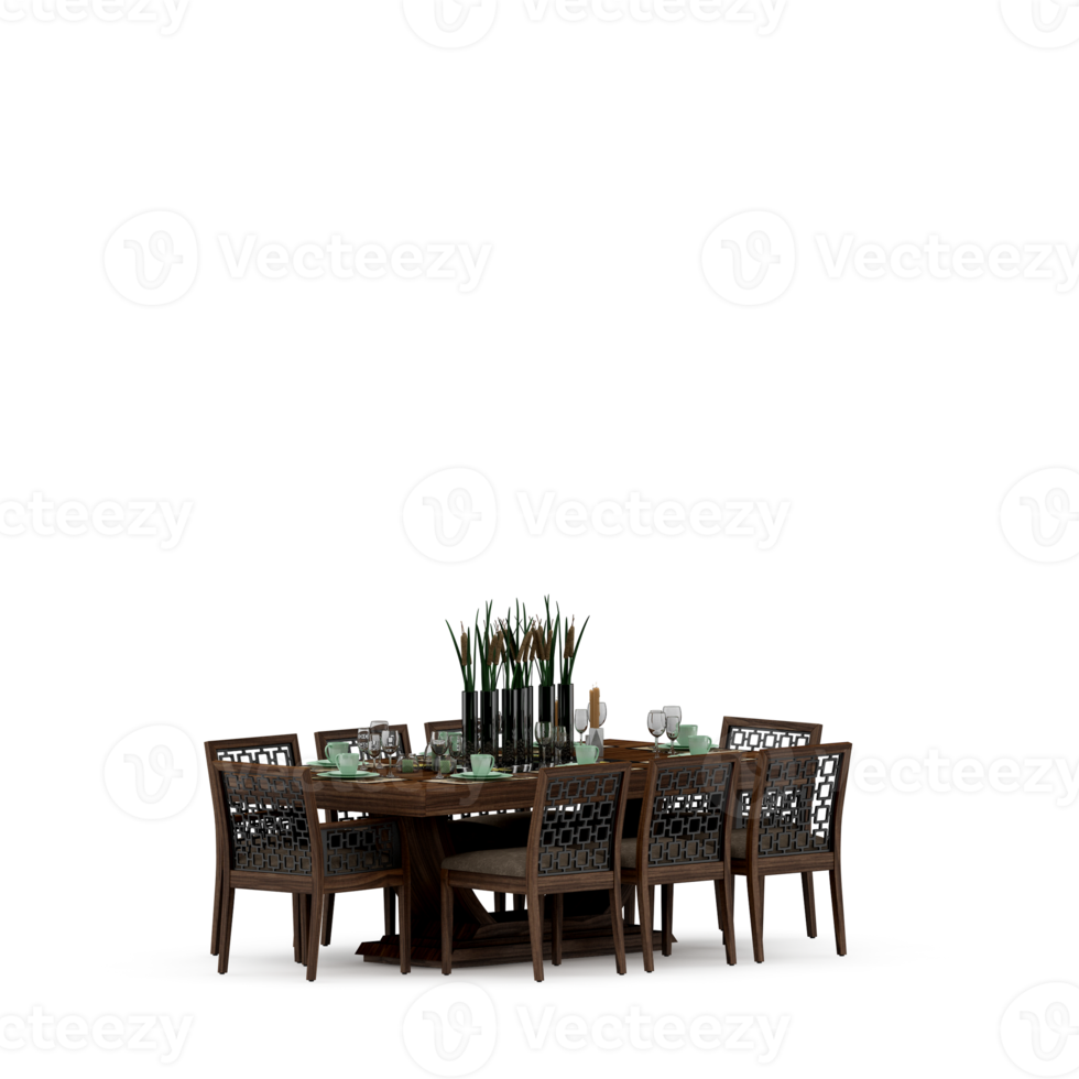 Isometric Table set front 3D render png