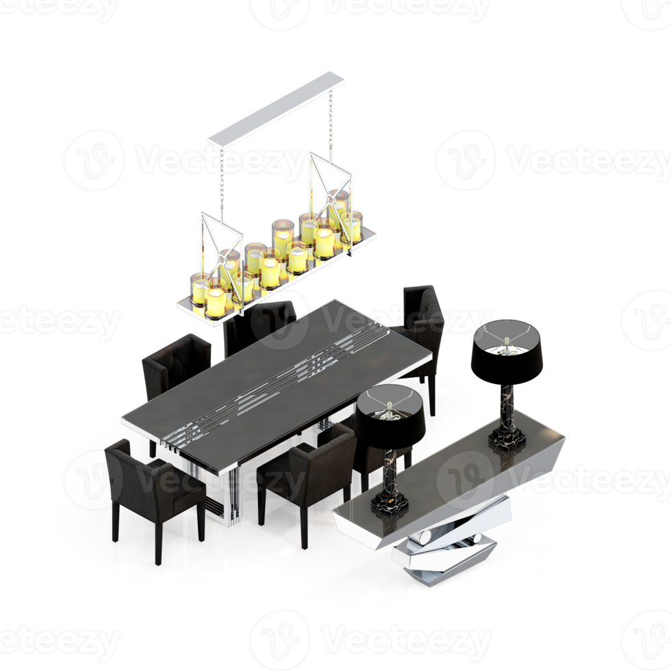 Isometric Table set Perspective 3D render png