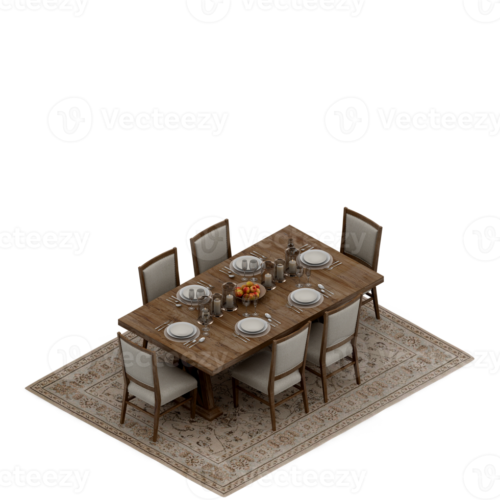 Isometric Table set Perspective 3D render png