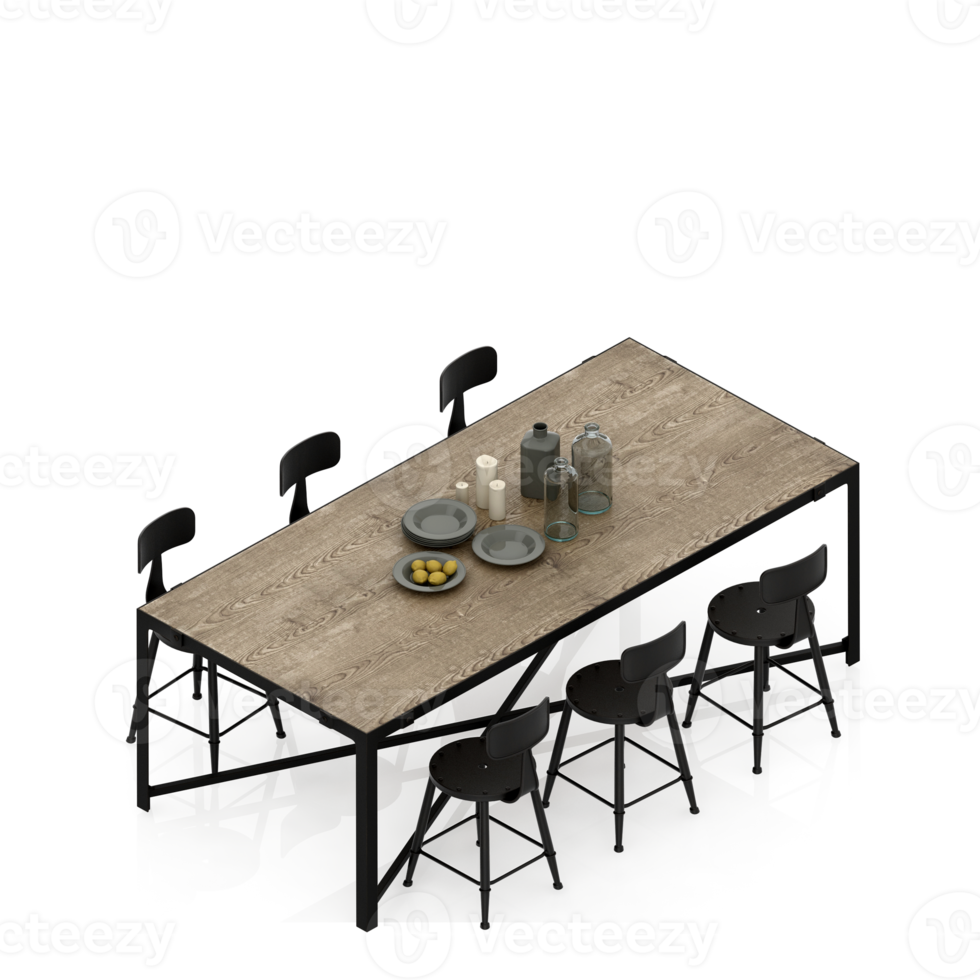 rendu 3d de la perspective de l'ensemble de table isométrique png