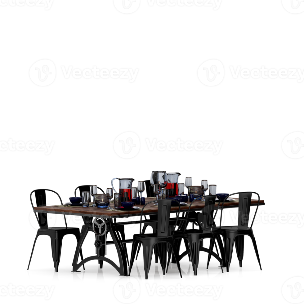 Isometric Table set front 3D render png