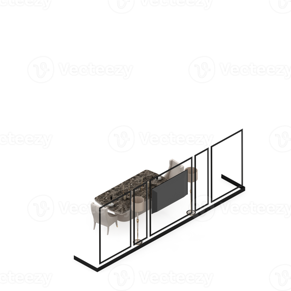 Isometric Table set Perspective 3D render png